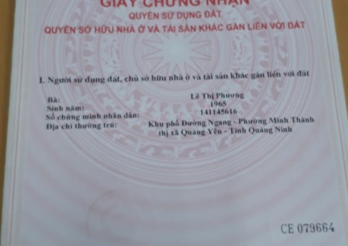 CHÍNH CHỦ CẦN BÁN NHÀ 2 MẶT TIỀN TẠI PHƯỜNG MINH THÀNH - TX QUẢNG YÊN - QUẢNG NINH
