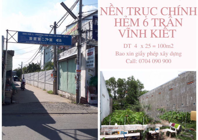 Bán đất tại hẻm 6 Đường Trần Vĩnh Kiết, Ninh Kiều,  Cần Thơ diện tích 101m2  giá 1.8 Tỷ