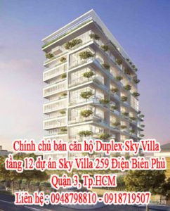 Bán căn hộ chính chủ Duplex Sky Villa tầng 12 dự án Sky Villa 259 Điện Biên Phủ, Quận 3, Tp.HCM