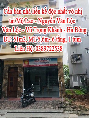 Cần bán nhà liền kề độc nhất vô nhị tại Mộ Lao - Nguyễn Văn Lộc - Văn Lộc - Vũ Trọng Khánh - Hà Đông