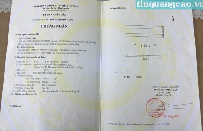 CHÍNH CHỦ bán đất mặt tiền Nguyễn Xuân Khoát, DTĐ 98.38m2, vị trí đẹp