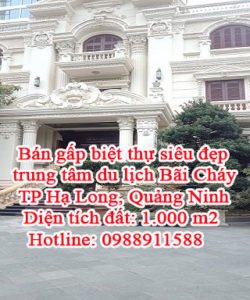 Bán gấp biệt thự siêu đẹp trung tâm du lịch Bãi Cháy, TP Hạ Long, Quảng Ninh. Giá 68 tỷ. LH: 0988911588