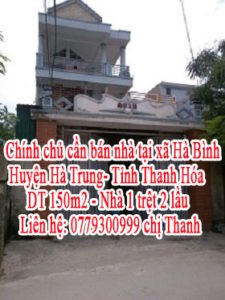 Chính chủ cần bán nhà tại xã Hà Bình- Huyện Hà Trung- Tỉnh Thanh Hóa