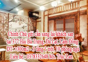 Chính Chủ gửi cần sang lại khách sạn tại 377 Hai Bà Trưng, Đà Lạt, Lâm Đồng