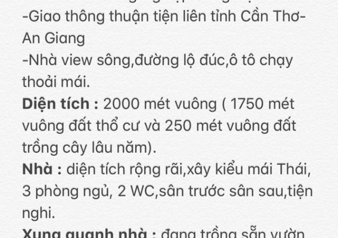 Bán Nhà + Đất Thổ Cư 2000m2 giá 3,6 tỷ  sổ hồng chính chủ QL54 Lai Vung,Đồng Tháp