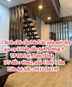 Chính chủ cần bán căn nhà mới đẹp giá cự kì hấp dẫn tại Phường 9,TP Đà Lạt,Lâm Đồng