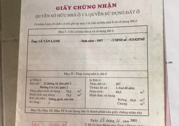 CẦN CHO THUÊ ĐẤT KHU VỰC SỐ 22 ĐƯỜNG 24 KHU PHỐ 2 PHƯỜNG CÁT LÁI , QUẬN 2