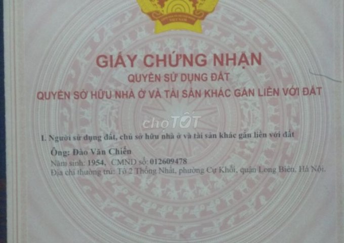 BÁN ĐẤT TẠI ĐƯỜNG THỐNG NHẤT, LONG BIÊN, HÀ NỘI DIỆN TÍCH 60M2 GIÁ 2.5 TỶ