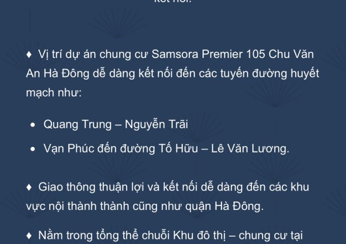 Chính chủ cần bán căn hộ cao cấp 3 ngủ, chung cư Samsora Premier , 105 Chu Văn An, Hà Đông, HNThông tin căn hộ: