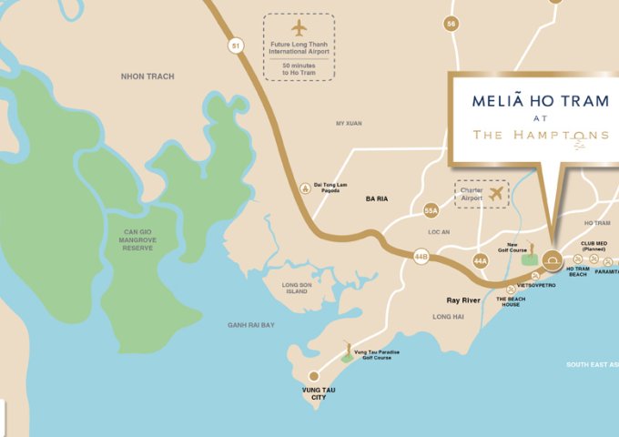 Bán biệt thự mặt biển, shop villa mặt tiền biển Melia The Hamptons Hồ Tràm, tuyệt đẹp -LH 0936122125