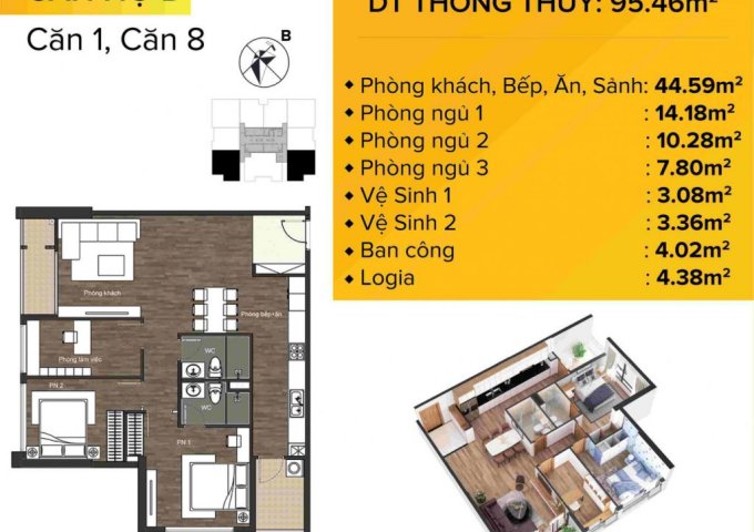 (HOT) Chính chủ bán căn hộ lô góc ban công Đông Nam tại The Sun Mễ Trì (96m2) giá:3.3 tỷ.0983292695