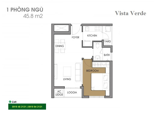 Căn hộ Vista Verde cần bán với DT 45m2, 1PN, nội thất đầy đủ