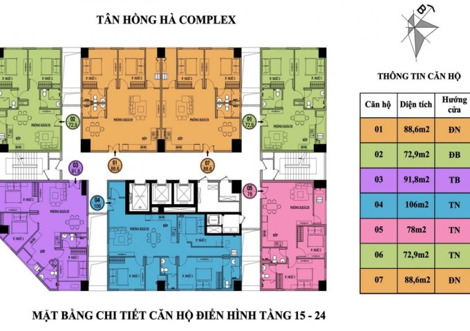 Cho thuê căn hộ chung cư Tân Hồng Hà Complex - 317 Trường Chinh, Thanh Xuân 120m 3PN đồ CB nhà mới