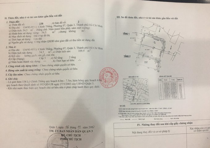 Bán nhà 1 trệt 1 lầu tại 134/93-95 Lý Chính Thắng, P7, Q3, TP.HCM