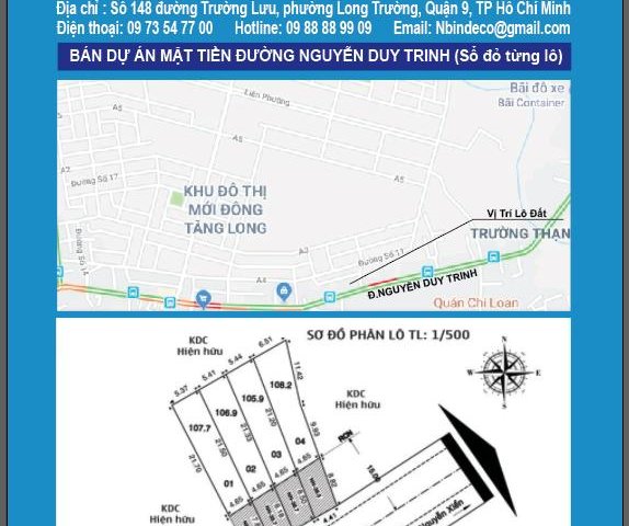 Bán 4 mảnh đất liền kề MT đường Nguyễn Duy Trinh, giá chỉ 99 tr/m2