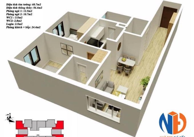 Bán căn hộ chung cư tại Dự án Mipec City View, Hà Đông,  Hà Nội diện tích 56m2  giá 964 Triệu