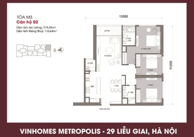 Bán căn hộ chung cư tại Dự án Vinhomes Metropolis - Liễu Giai, Ba Đình,  Hà Nội diện tích 110.64m2 giá chỉ 10.3 tỷ
