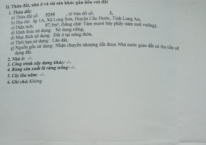 Chính chủ bán đất thổ cư Ấp 1, xã Long Sơn, huyện Cần Đước, Long An. Giá hấp dẫn