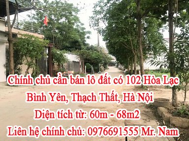 Chính chủ cần bán lô đất có 102 Hòa Lạc, Bình Yên, Thạch Thất, Hà Nội