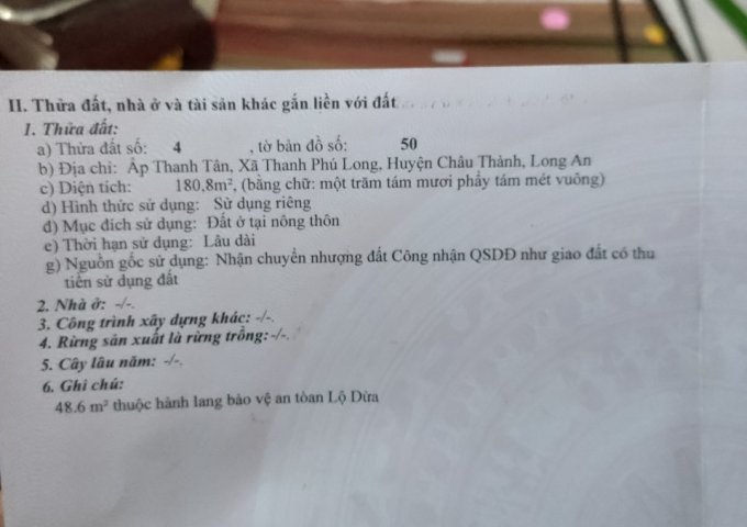 Cần bán đất gấp tại Ấp Thanh Tân , Xã Thanh Phú Long, Huyện Châu Thành, Long An