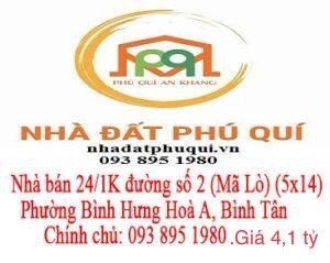 Chính chủ cần bán nhà bán số 24/1K đường số 2 (Mã Lò), phường Bình Hưng Hoà A, quận Bình Tân.