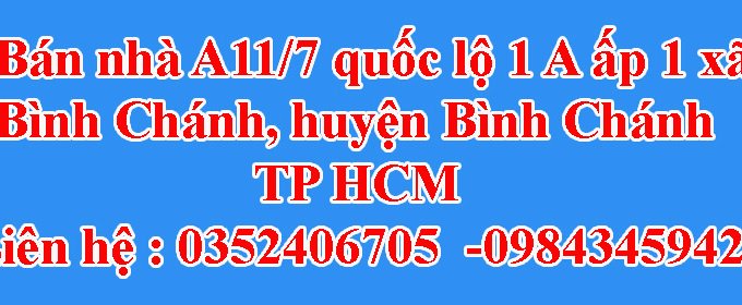 Bán nhà A11/7 quốc lộ 1 A ấp 1 xã Bình Chánh huyện Bình Chánh TP HCM