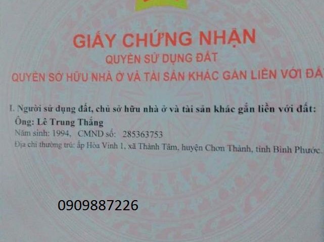 Bán vốn lô đất 6x34 m đường dân sinh ngay KCN Minh Hưng TT Chơn Thành