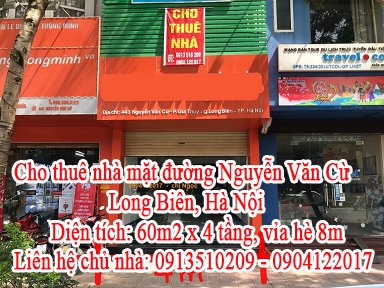 Cho thuê nhà mặt đường 443 Nguyễn Văn Cừ, Long Biên, Hà Nội.