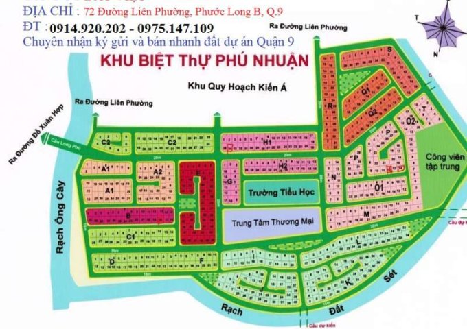  Bán lô biệt thự giá tốt dự án Phú Nhuận Quận 9, Lô B, hướng đông nam, giá 33tr/m2
