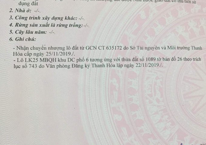 Chính chủ sang nhượng đất MBQH 1204 Đông Cương, TP Thanh Hóa. Mặt đường Định Hòa đối diện trường cấp 2 Đông Cương.