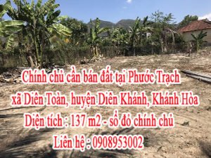 Chính chủ cần bán đất tại Phước Trạch, xã Diên Toàn, huyện Diên Khánh, tỉnh Khánh Hòa