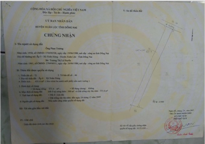 Cần vốn nên bán gấp lô đất thổ cư mặt tiền tại xã Xuân Hưng, huyện Xuân Lộc, tỉnh Đồng Nai