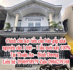 Chính chủ kẹt tiền cần bán gấp nhà nguyên căn 1 trệt, 1 lầu mới xây 100% tại Thuận An, Bình Dương