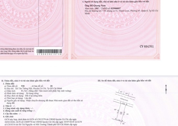 Vị trí Đất nền Khu Dân Cư TVC Củ Chi Tọa lạc trên 2 mặt tiền Đường Trần Văn Chẩm & đường dọc kênh, Xã Xã Tân Thông Hội, Huyện Củ Chi, Gía 1.8  tỷ