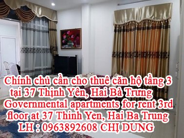 Chính chủ cần cho thuê căn hộ tầng 3 tại 37 Thịnh Yên, Phường phố Huế, Hai Bà Trưng, Hà Nội.