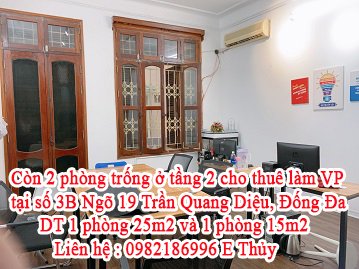 Mình còn 2 phòng trống ở tầng 2 tại số 3B Ngõ 19 Trần Quang Diệu . Có nhu cầu cho thuê lại làm văn phòng .
