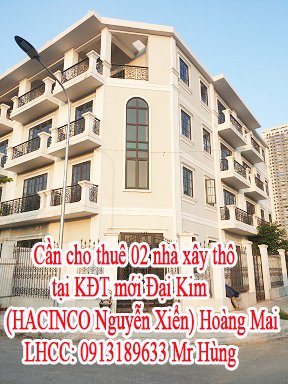Cần cho thuê 02 nhà xây thô tại KĐT mới Đại Kim,(HACINCO Nguyễn Xiển) Hoàng Mai, Hà Nội.