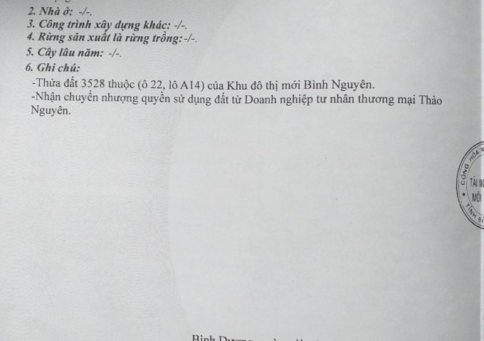 CẦN BÁN NHANH LÔ ĐẤT THỔ CƯ 100%, SHR , TẠI KHU ĐÔ THỊ MỚI BÌNH NGUYÊN PHƯỜNG BÌNH AN, THÀNH PHỐ DĨ AN, TỈNH BÌNH DƯƠNG, LH : 0983846465