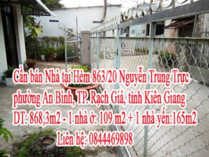 Cần bán Nhà tại Hẻm 863/20 Nguyễn Trung Trực-phường An Bình, TP. Rạch Giá, tỉnh Kiên Giang