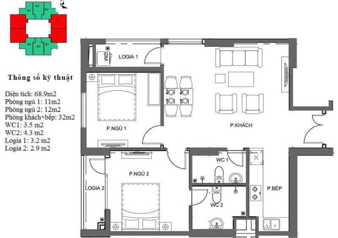 Bán cắt lỗ căn hộ 2PN, 2 VS dt 68,9 m2 gần viện 103 Hà Đông giá chỉ 18.6 tr/m2