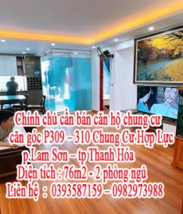 Chính chủ cần bán căn hộ chung cư căn góc số 309 – 310 Chung Cư Hợp Lực –p.Lam Sơn – tp Thanh Hóa .