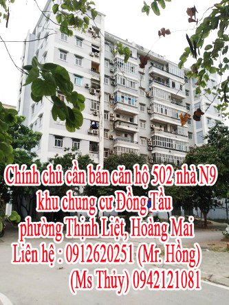 Chính chủ cần bán căn hộ 502 nhà N9 khu chung cư Đồng Tầu,phường Thịnh Liệt, Hoàng Mai, Hà Nội.