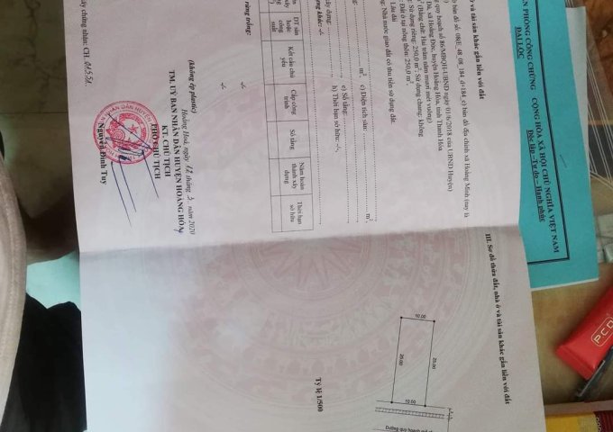 CHÍNH CHỦ BÁN NHANH LÔ ĐẤT 250 M2, THỔ CƯ 100% TẠI HOÀNG MINH , HOÀNG HÓA , THANH HÓA