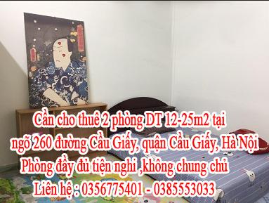 Cần cho thuê 2 phòng tại ngõ 260 đường Cầu Giấy, quận Cầu Giấy, Hà Nội