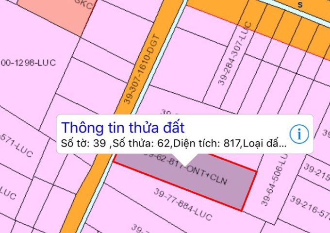 CHÍNH CHỦ BÁN LÔ ĐẤT DT 817M2 (CÓ 300M2 THỔ CƯ) - GIÁ 8.5 TỶ - VĨNH THANH - NHƠ TRẠCH - ĐỒNG NAI. LHCC: 0907.536.536