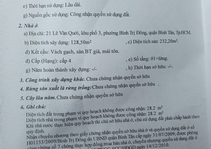 CHÍNH CHỦ BÁN GẤP NHÀ MẶT TIỀN 21 LÊ VĂN QUỚI VÀ 352A LÊ VĂN QUỚI, P.BÌNH TRỊ ĐÔ