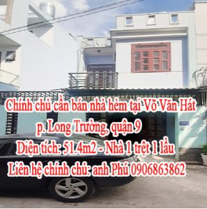 Chính chủ cần bán nhà hẻm tại Võ Văn Hát, p. Long Trường, quận 9