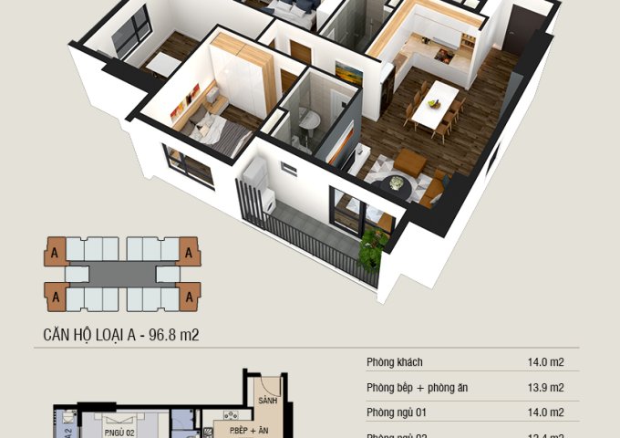 Bán căn hộ cao cấp 3PN, 96m2 cạnh Vinhomes Smart City giá chỉ 1,8 tỷ.