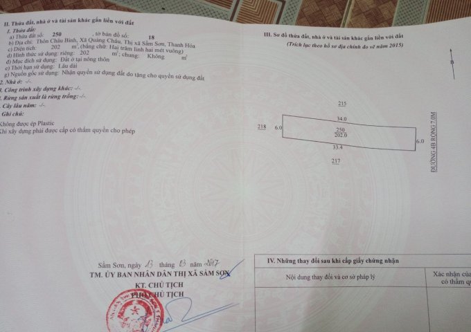 CẦN BÁN NHANH 2 LÔ ĐẤT TẠI THÔN CHÂU BÌNH, XÃ QUẢNG CHÂU, THỊ XÃ SẦM SƠN, THANH HÓA.