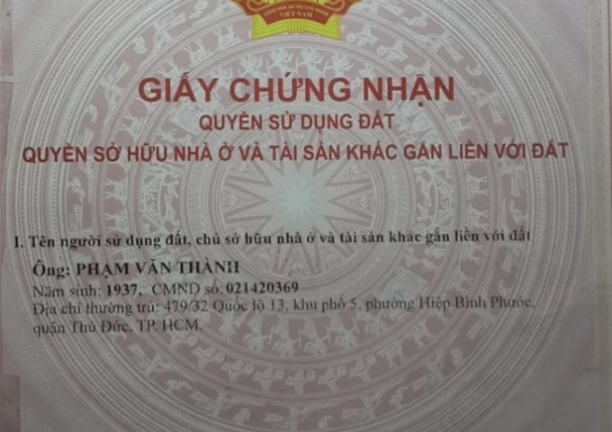 Bán nhà DT 116m2 - Sổ hồng chính chủ - QL13 Hiệp Bình Phước - Thủ Đức. LHCC: 0933.760.811
